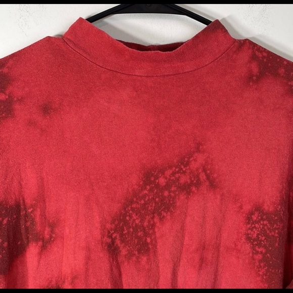 Free People Red Tie Dye Short Sleeve Mock Neck Cropped Top Size S - Picture 2 of 8